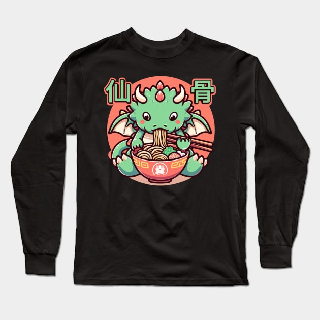 Dragon Eating Ramen Long Sleeve T-Shirt by Sacra Studio